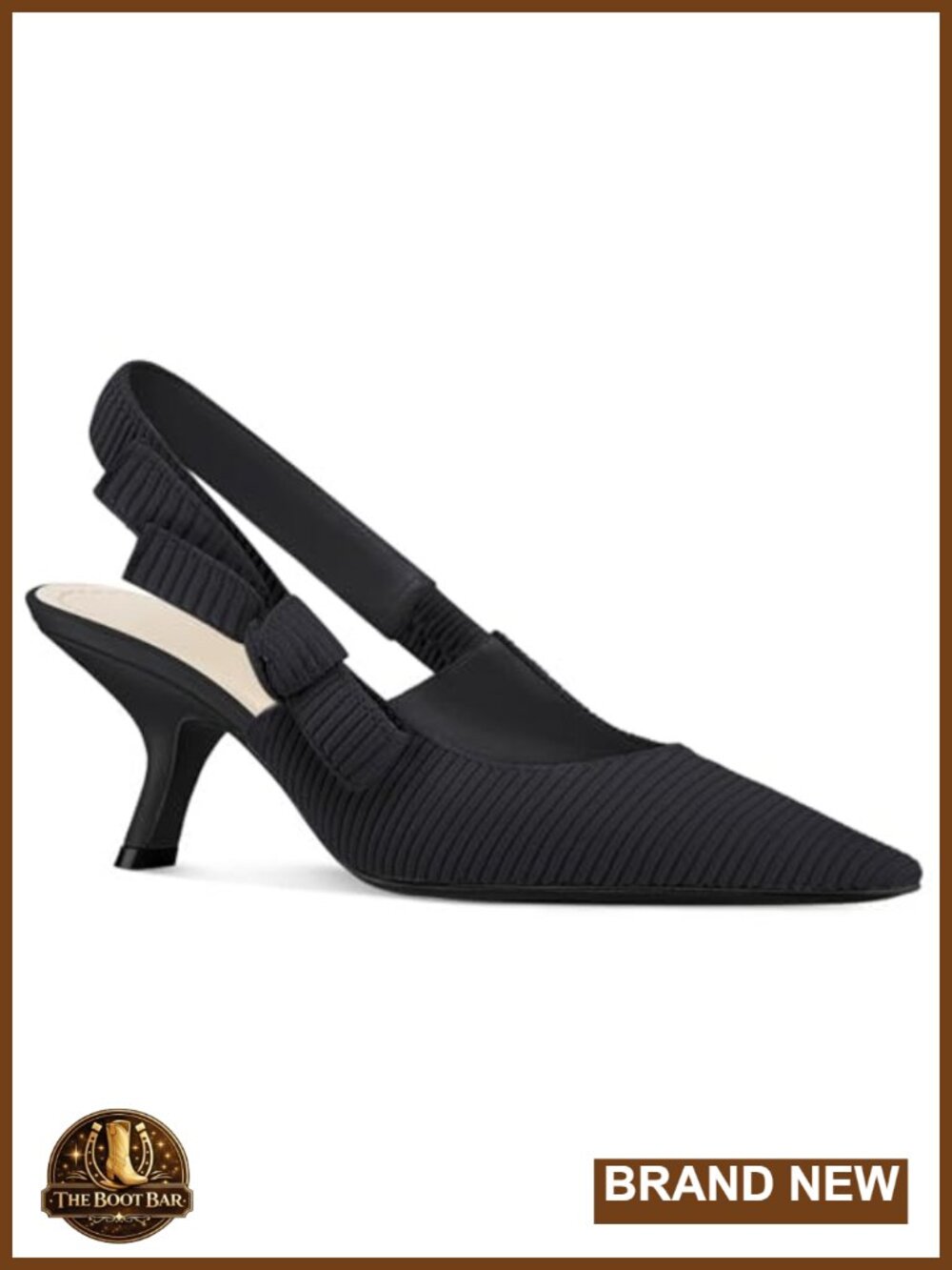 Womens Slingback Kitten Heels Closed Pointed Toe Bowknot Knitted Slip On Work